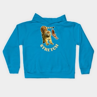 Stretch exercise by a tiger and a cat - gold text Kids Hoodie